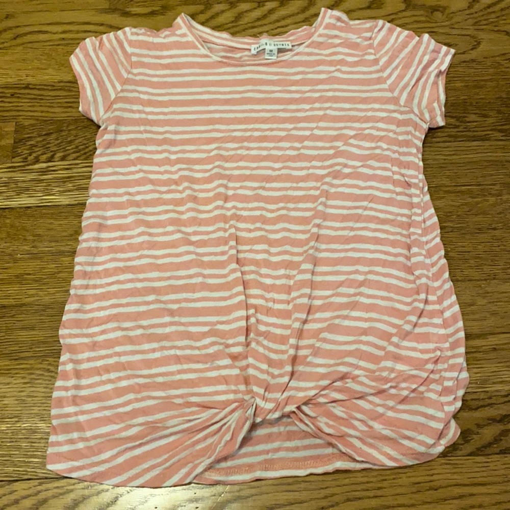 Pink and White Striped Knot Top